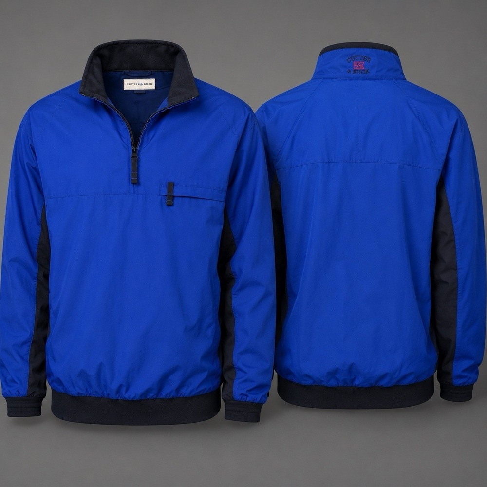 Navy blue Cutter and Buck Golf rain Jacket MENS MEDIUM 1/4 Zip NAVY BLK